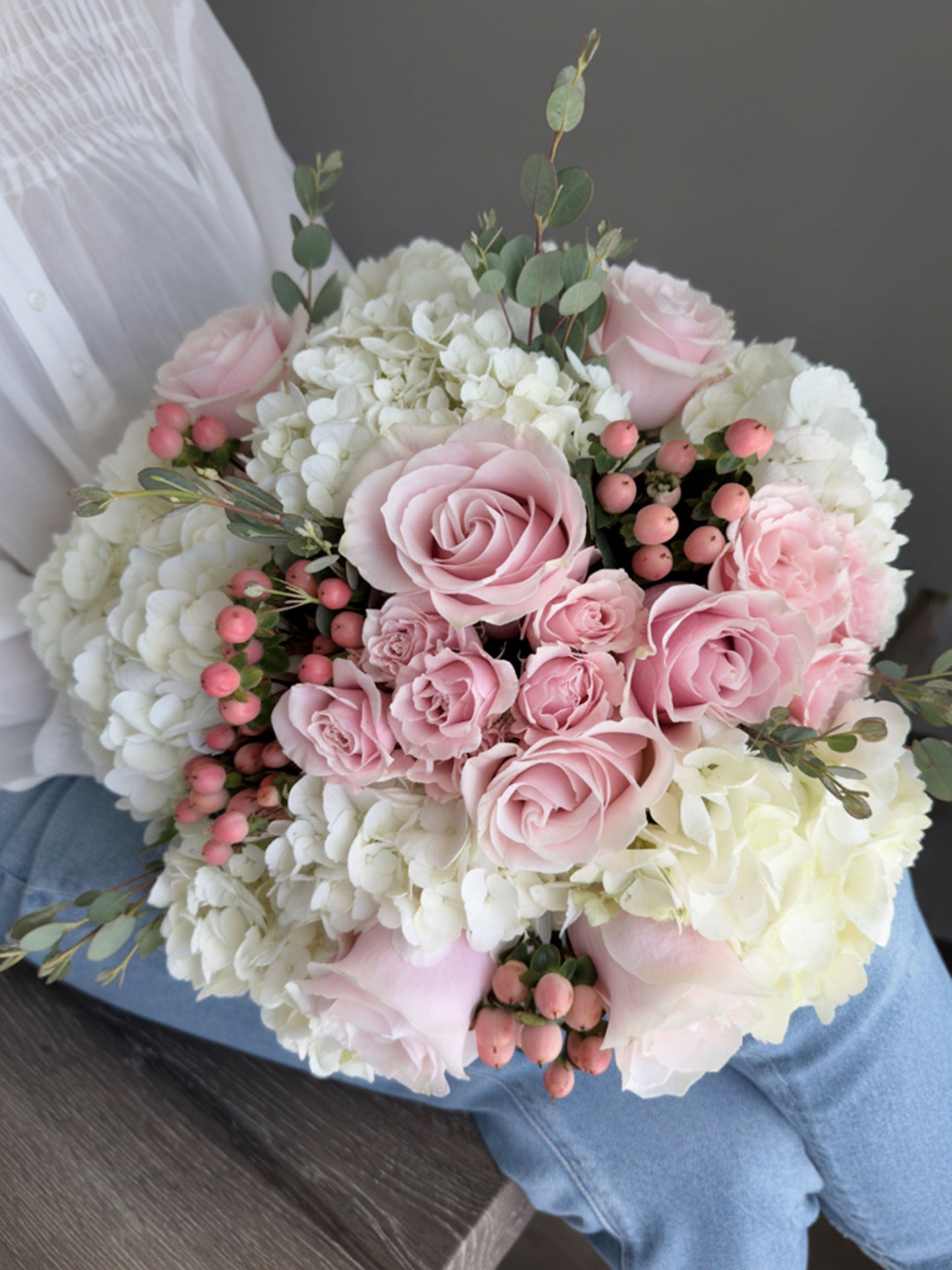 Blush Rose & White Hydrangea Arrangement