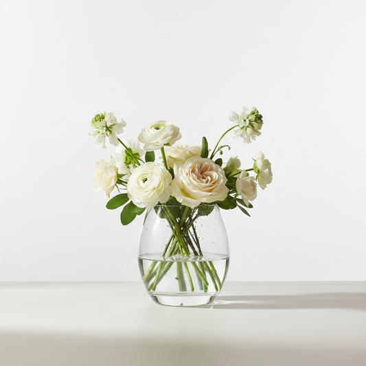 Elegant clear glass vase on white background